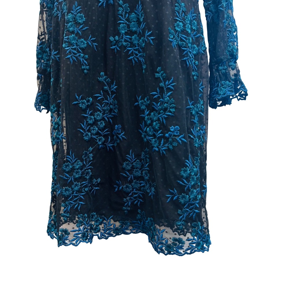 Taylor Womens Black Teal Floral Embroidered Lace Shift Dress Size 14 - Picture 3 of 8